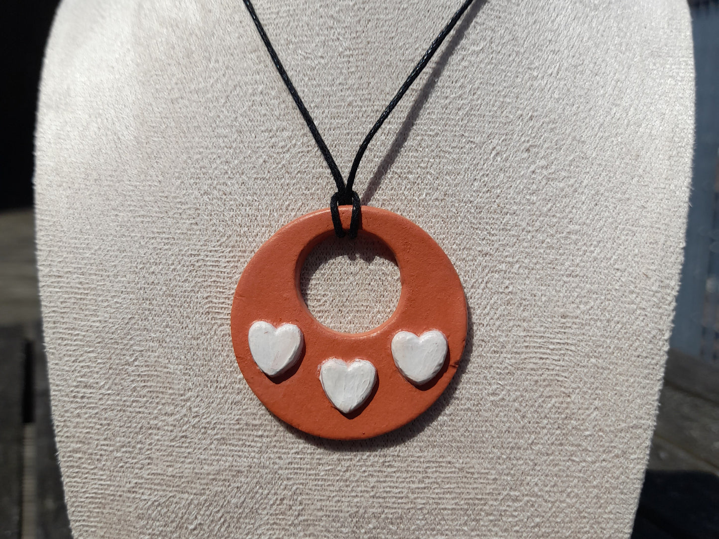 terracotta white hearts pendant necklace