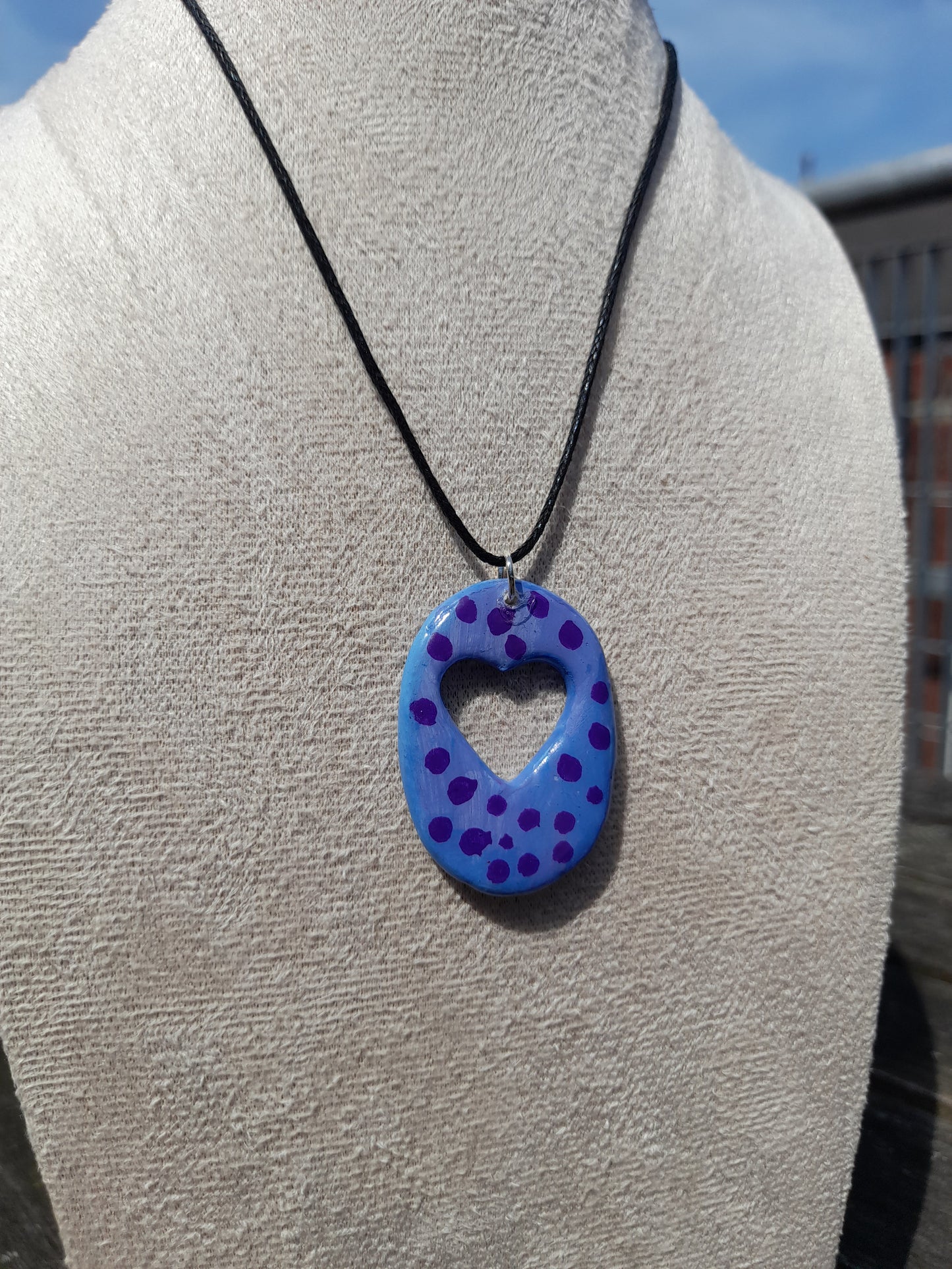 blue & purple oval heart pendant necklace