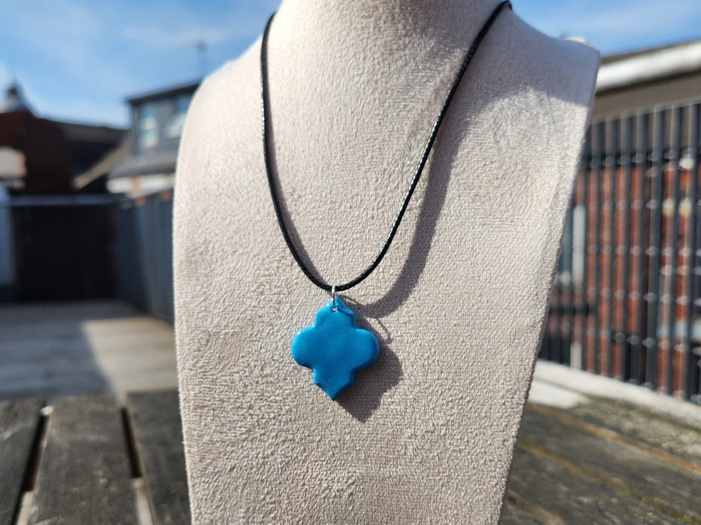 (multiple colours) ornate shape clay pendant necklace