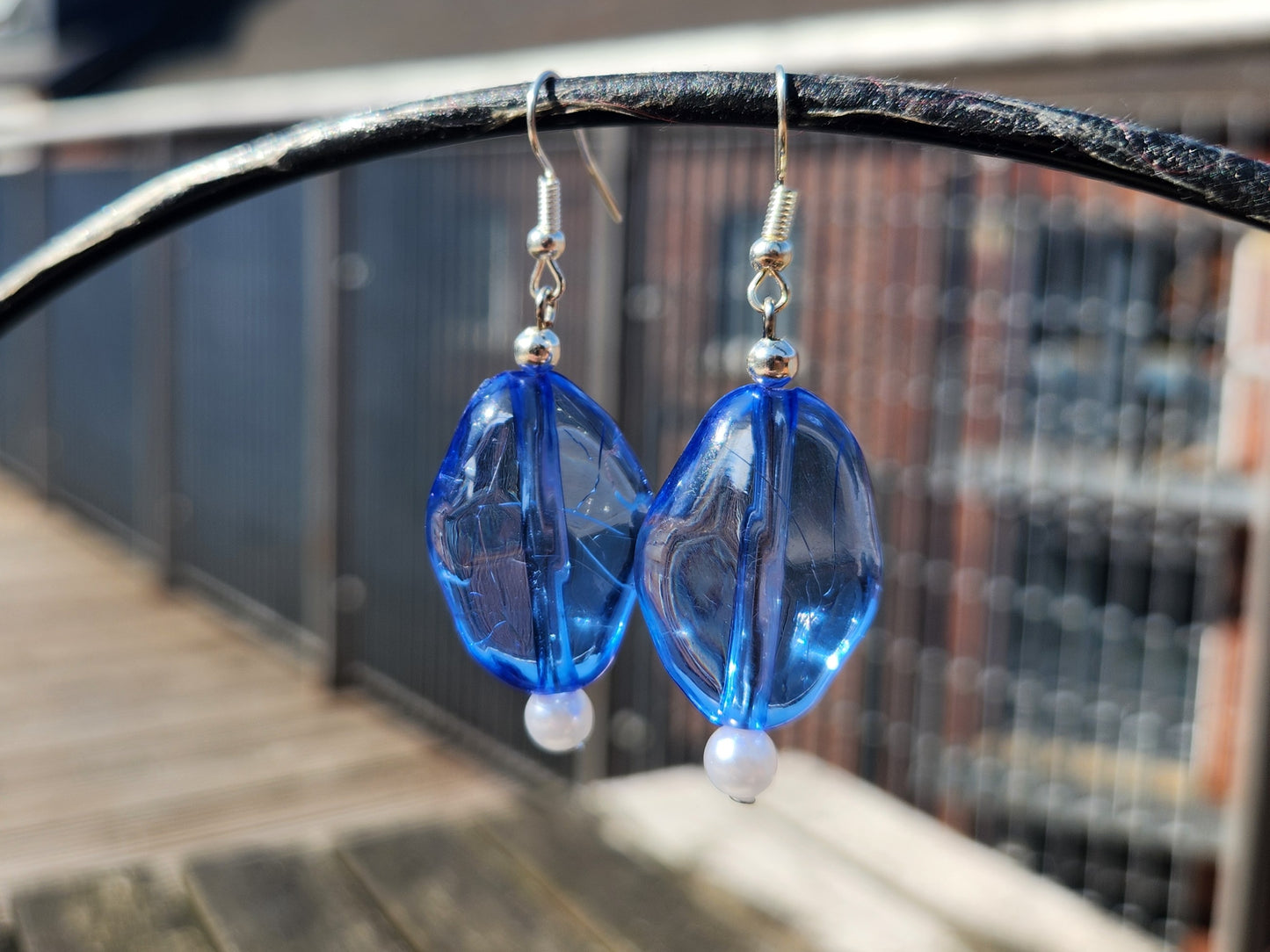 silver and blue upcycled silver earrings