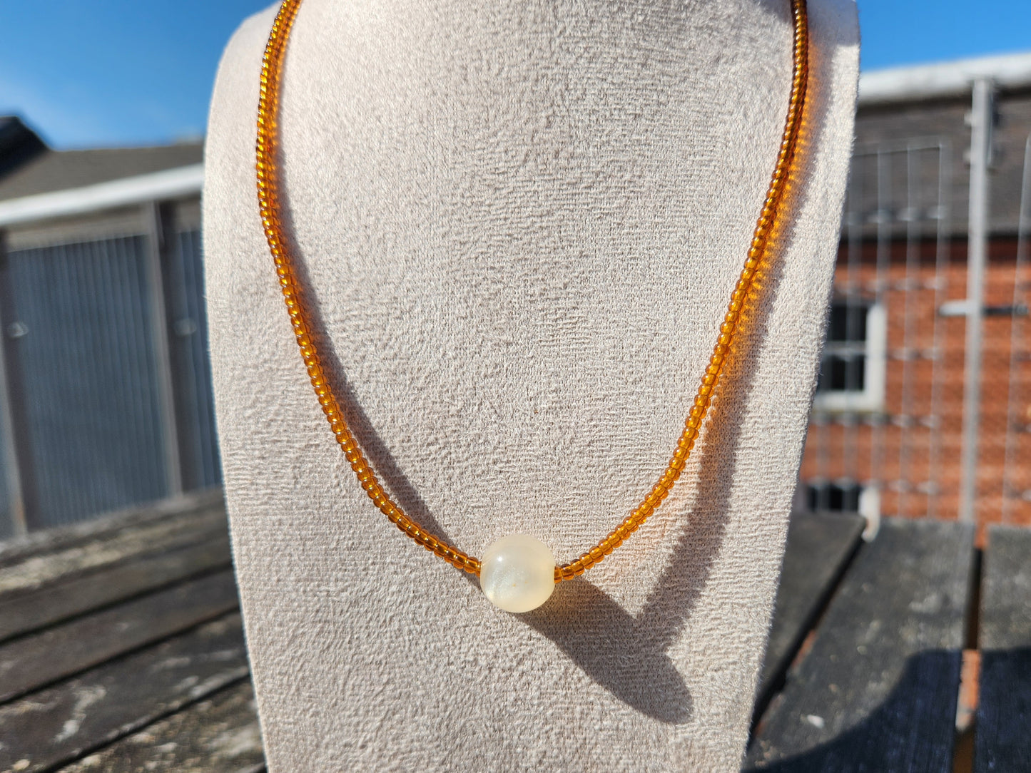 brown glass and cream upcycled beaded necklace