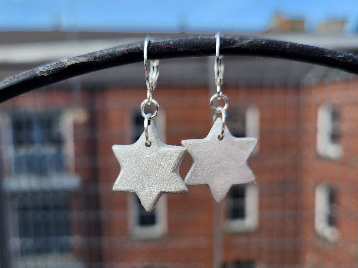 silver clay star of david huggie hoop earrings