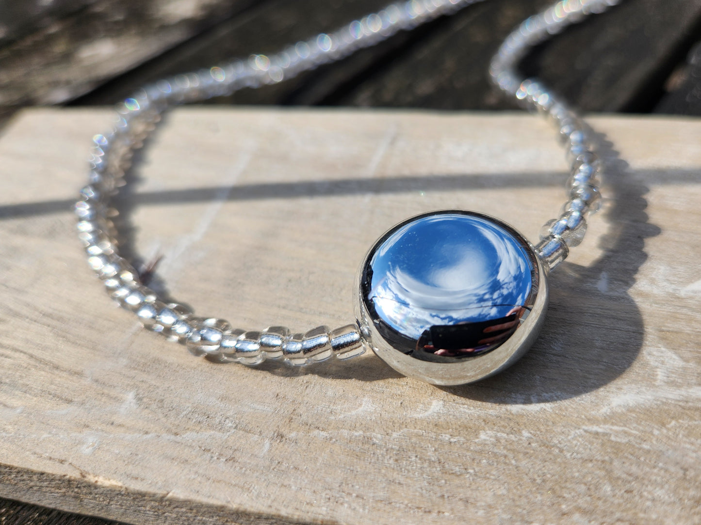 silver glass upcycled beaded necklace