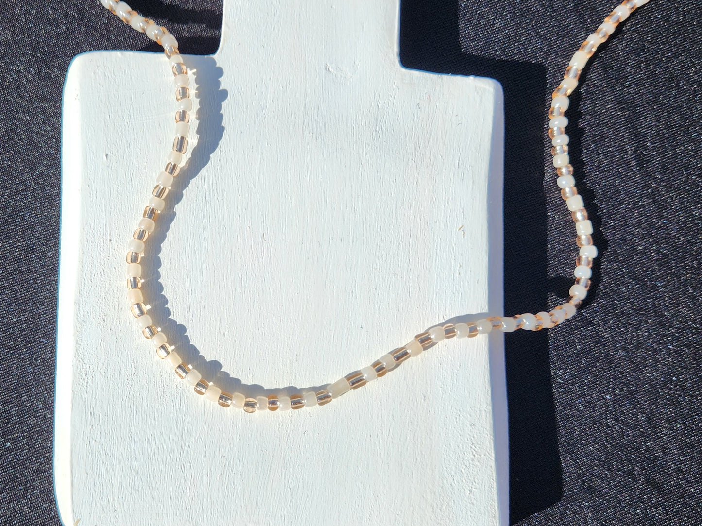 cream and champagne glass bead necklace