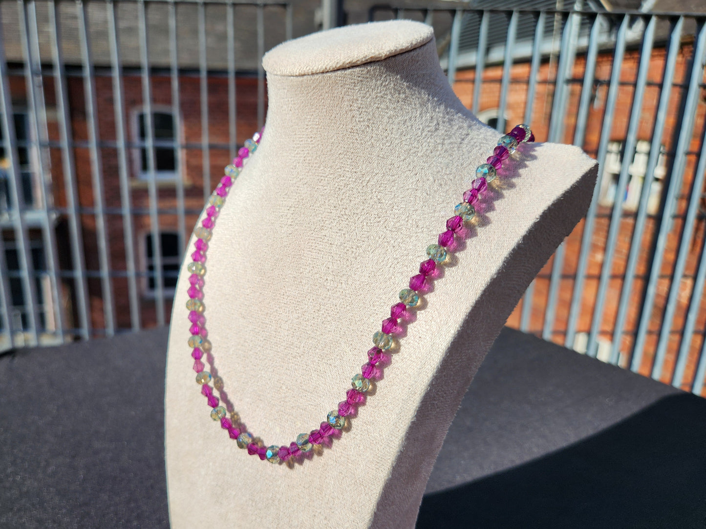 blue and purple faceted bead necklace