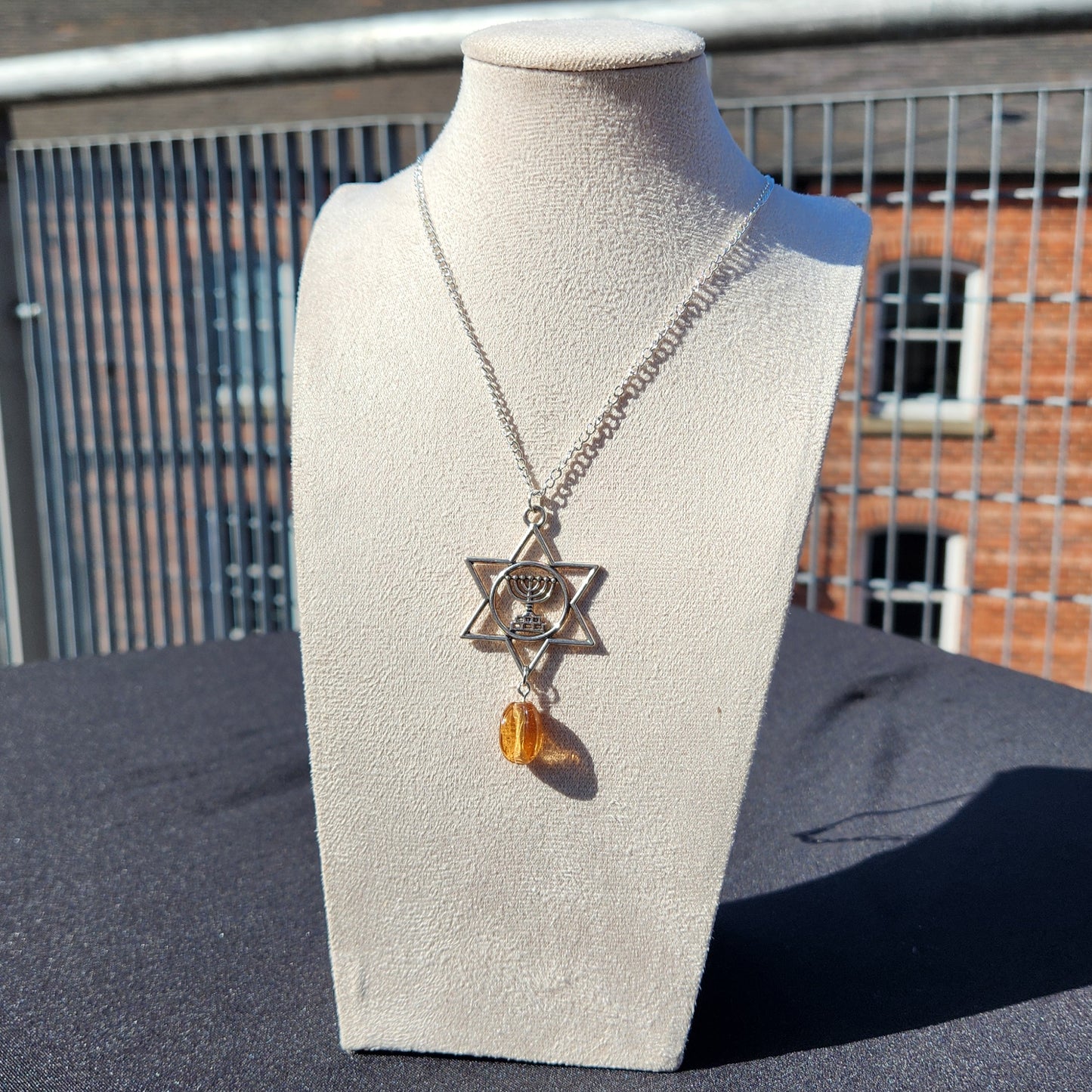 upcycled brown glass silver star of david necklace