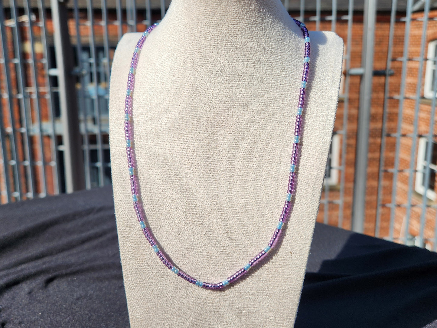 purple and blue glass beaded necklace