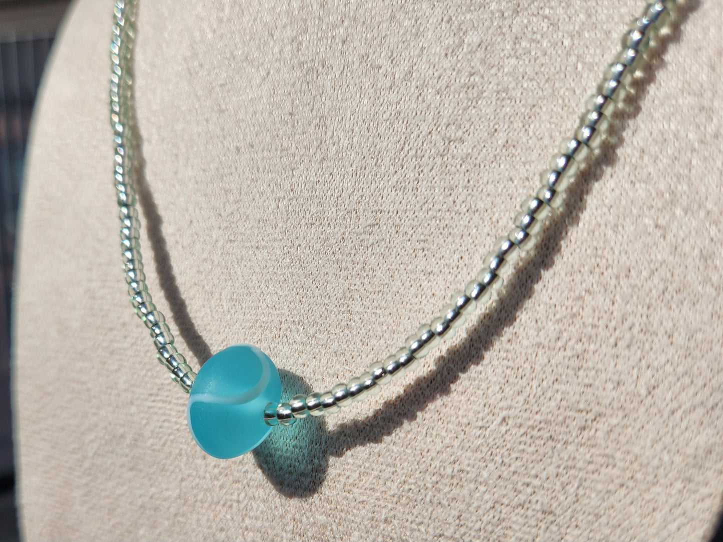 blue upcycled glass beaded necklace