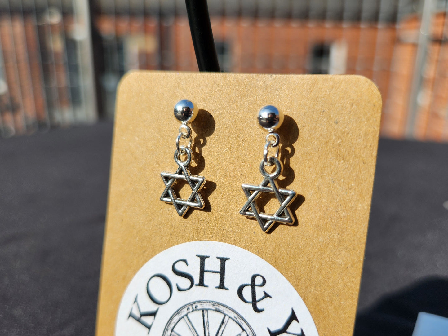 tiny silver star of david dangle stud earrings