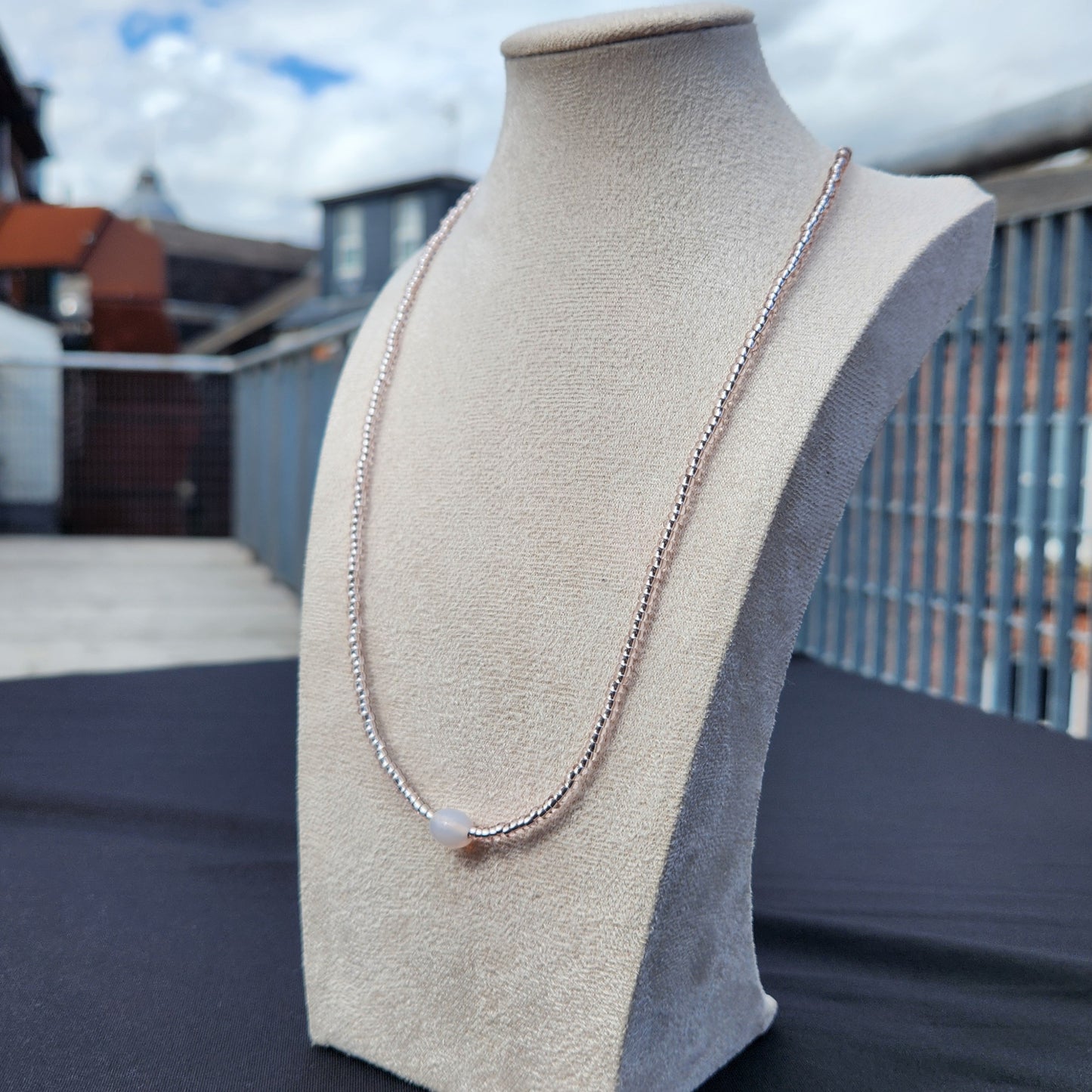 pale pink upcycled glass beaded necklace