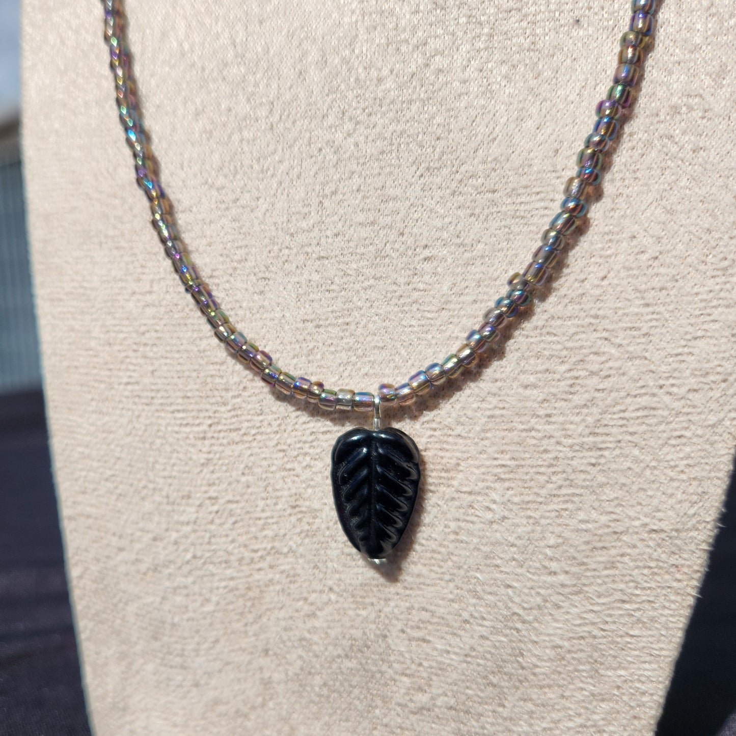 petrol and black glass upcycled necklace