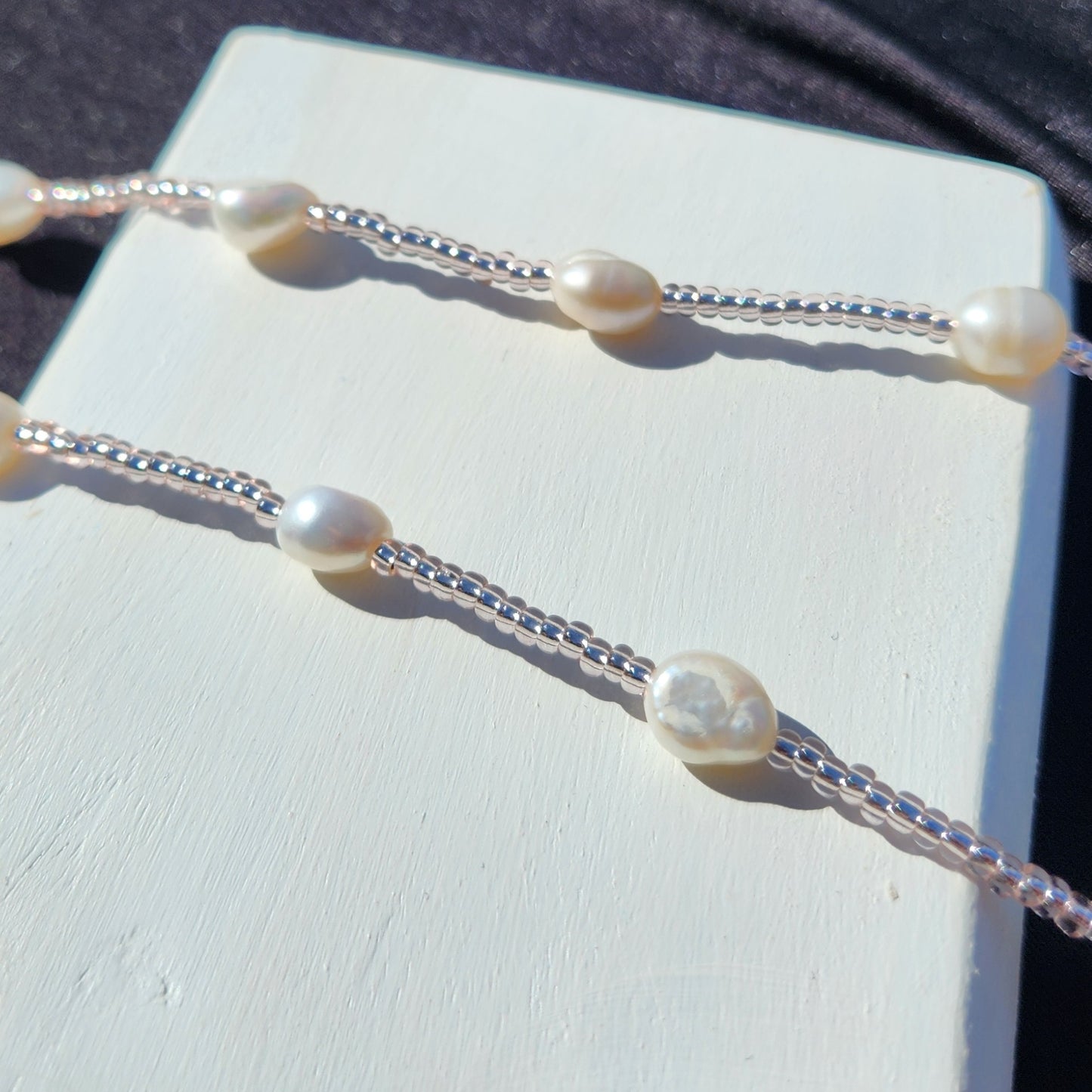 pale pink glass freshwater pearl beaded necklace