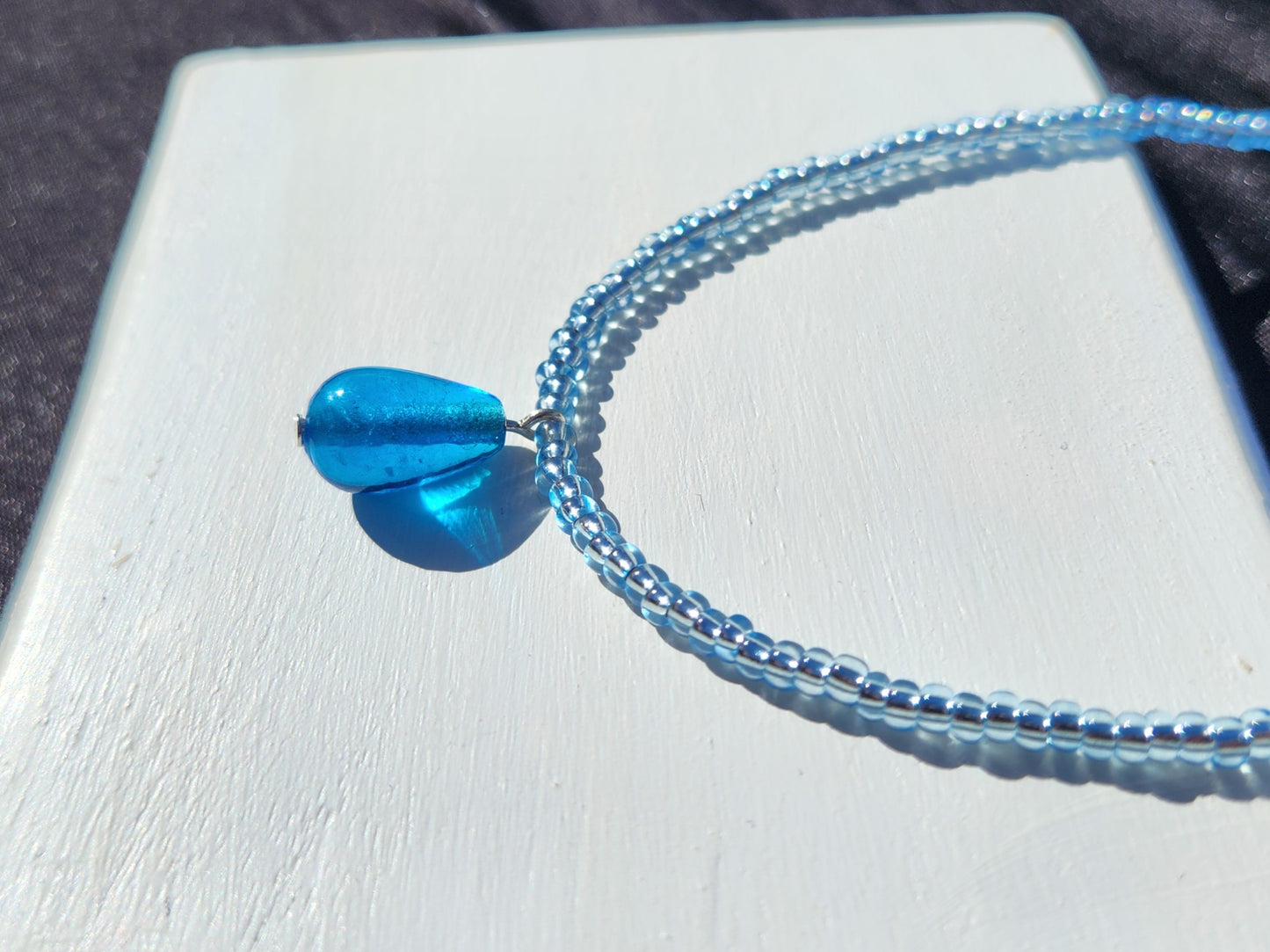 blue glass upcycled beaded necklace