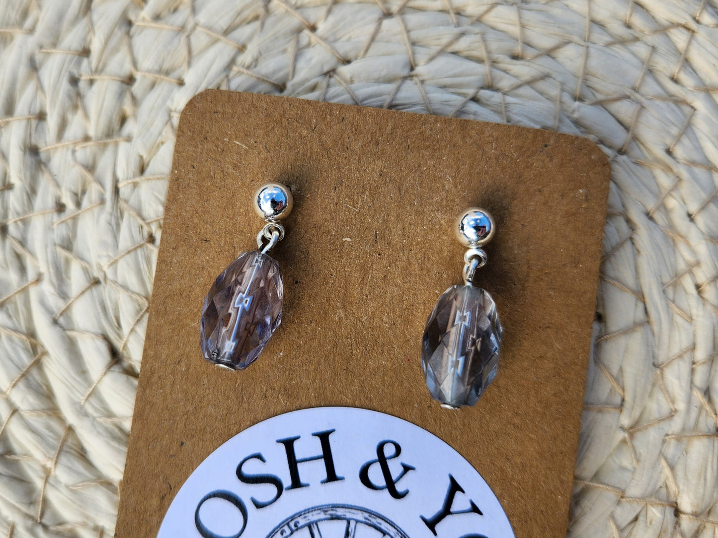 grey glass bead silver stud earrings