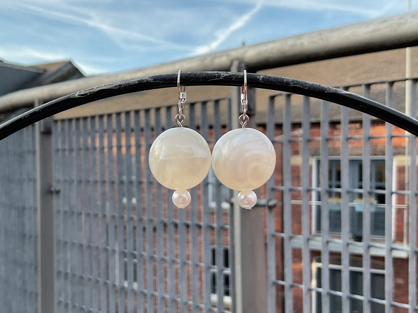 pearl beaded silver huggie hoop earrings