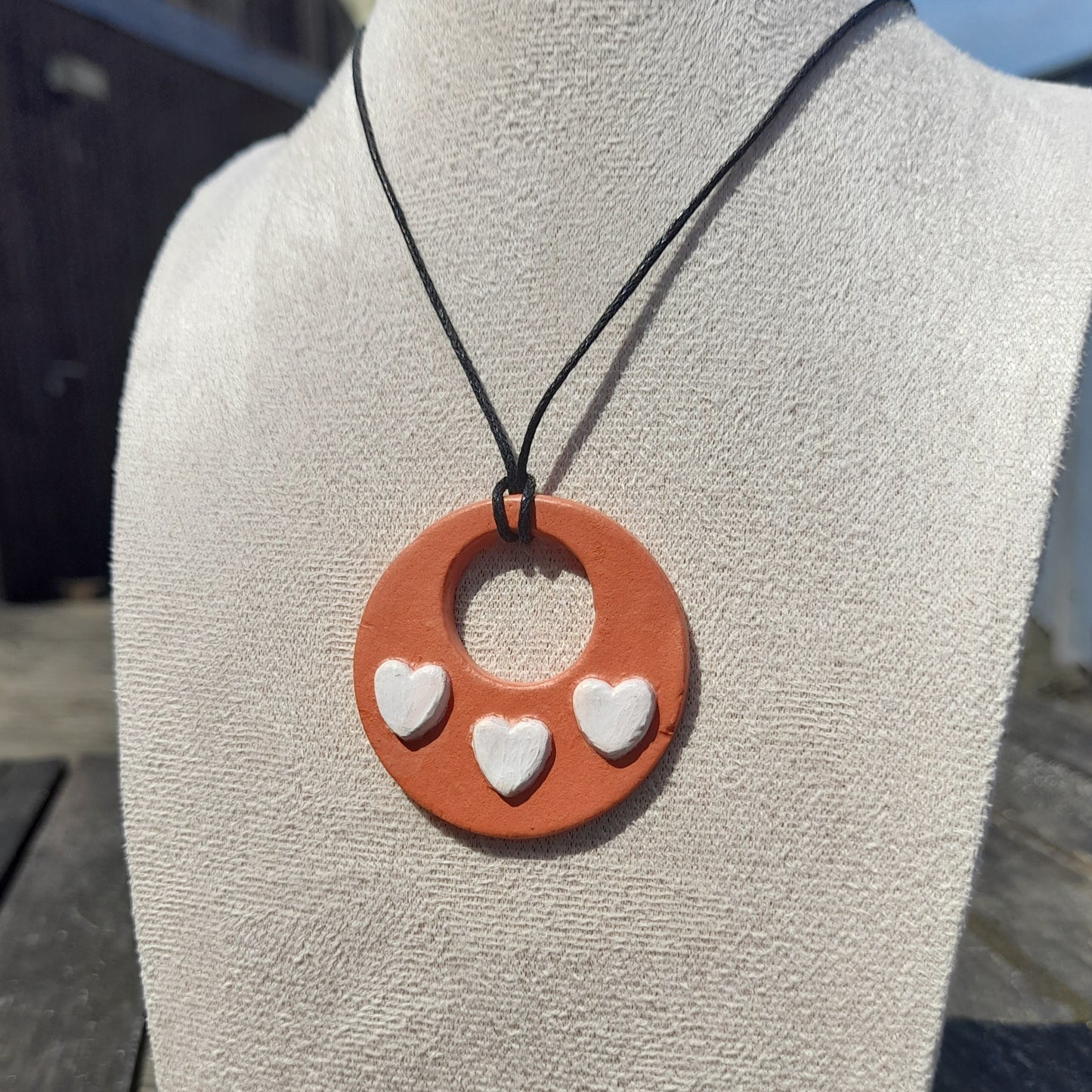 terracotta white hearts pendant necklace
