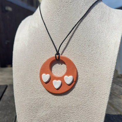 terracotta white hearts pendant necklace