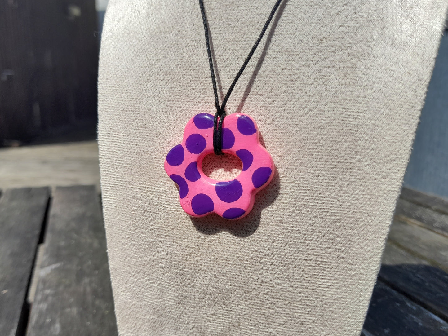 pink & purple dotted heart pendant cord necklace