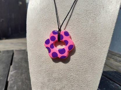 pink & purple dotted heart pendant cord necklace