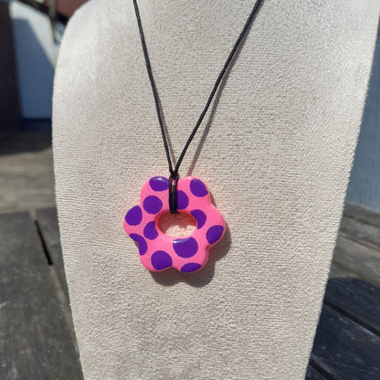 pink & purple dotted heart pendant cord necklace