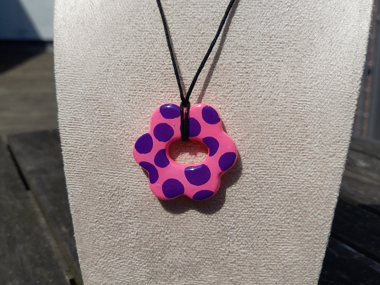 pink & purple dotted heart pendant cord necklace