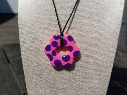 pink & purple dotted heart pendant cord necklace