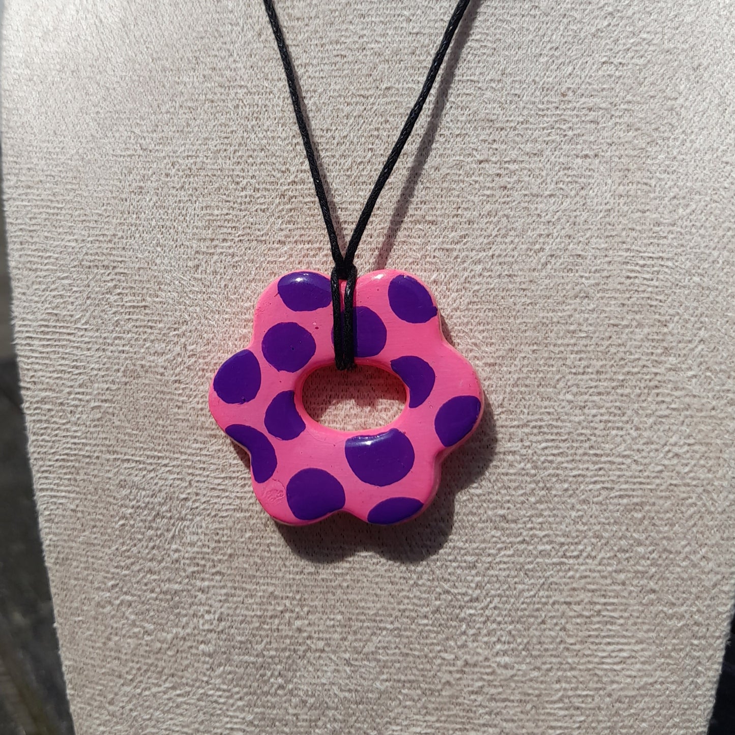 pink & purple dotted heart pendant cord necklace