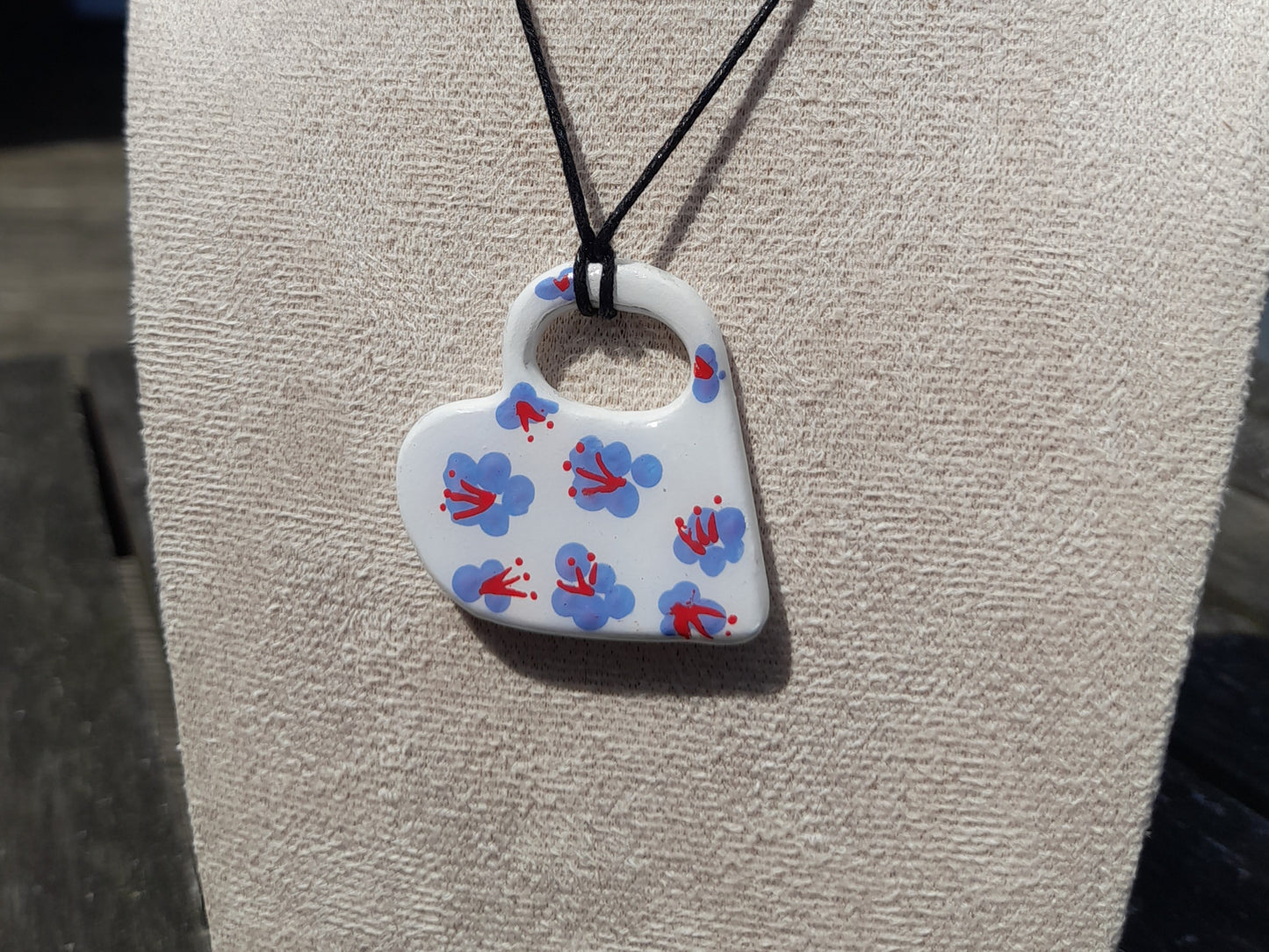 purple flower heart clay pendant