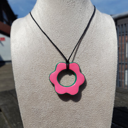 green & pink flower pendant necklace