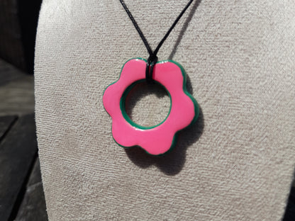 green & pink flower pendant necklace
