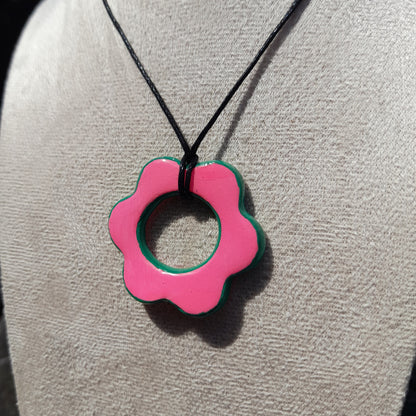 green & pink flower pendant necklace