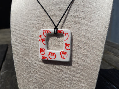 abstract roses square clay pendant cord necklace