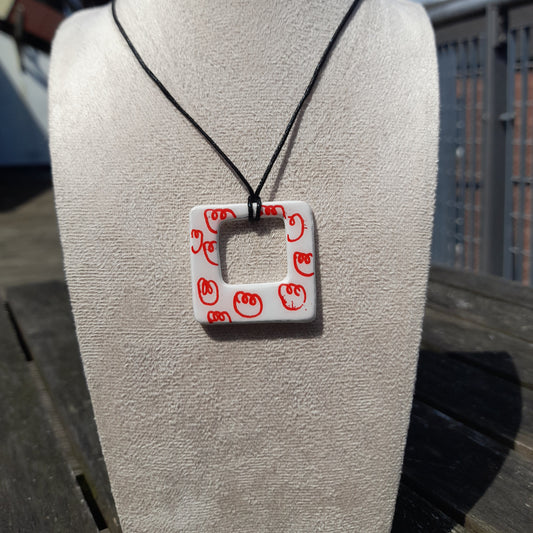 abstract roses square clay pendant cord necklace