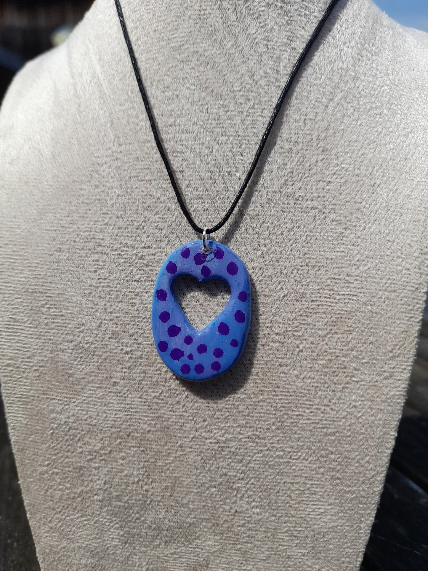 blue & purple oval heart pendant necklace