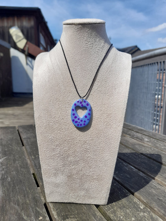 blue & purple oval heart pendant necklace
