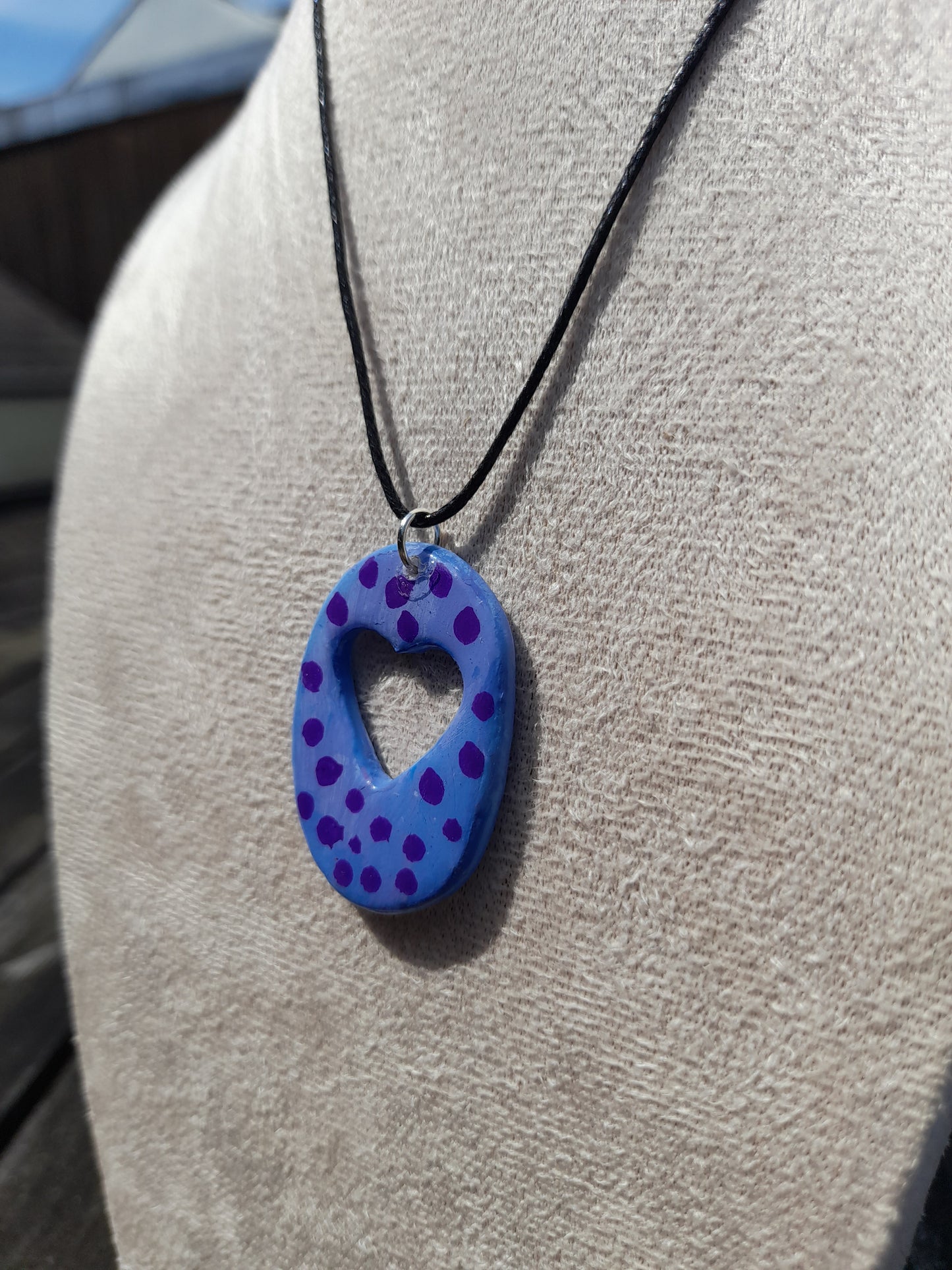 blue & purple oval heart pendant necklace