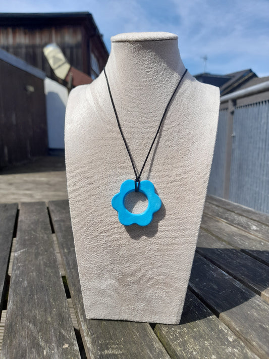 blue flower matte pendant cord necklace