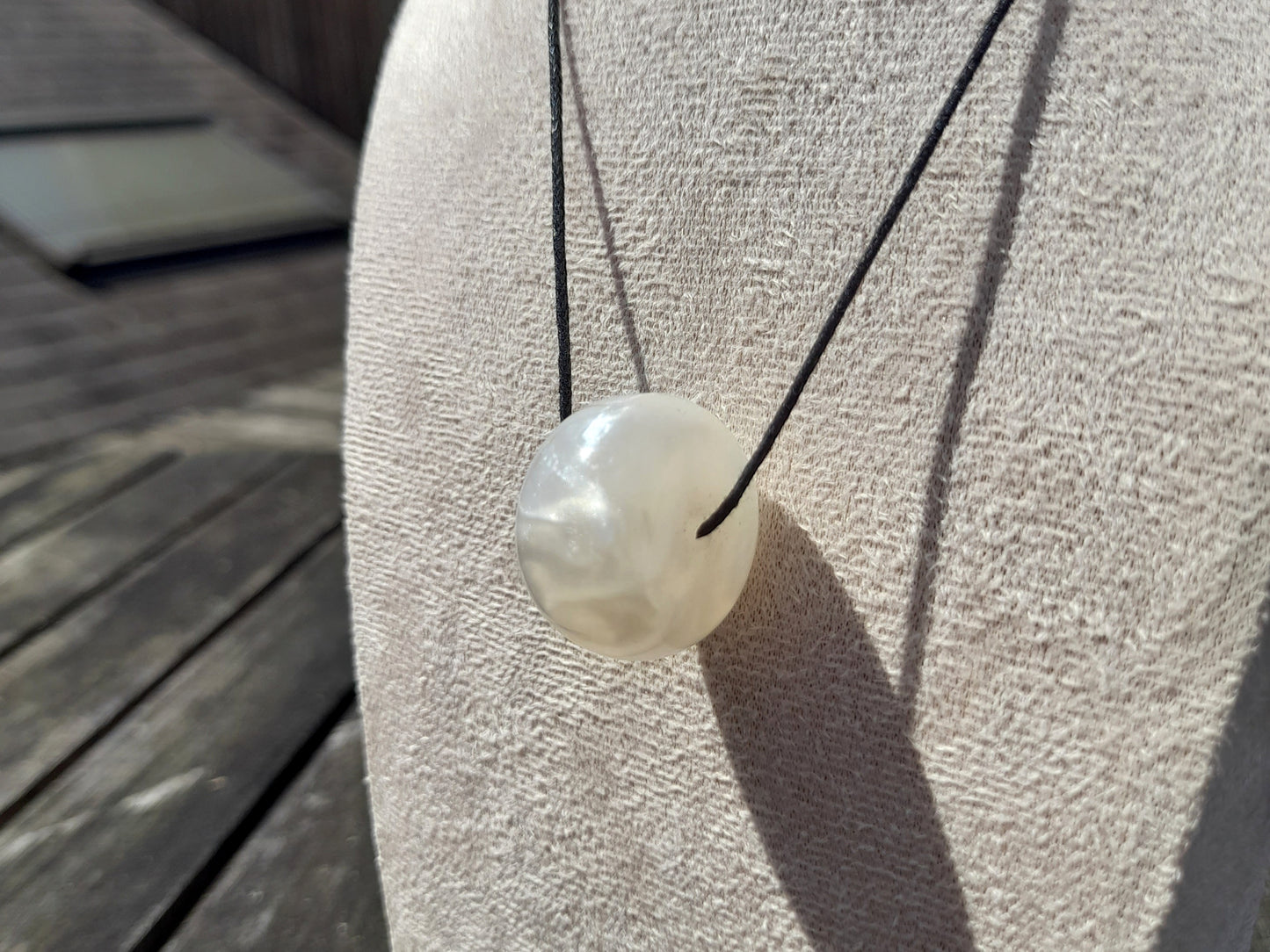 white iridescent chunky bead cord necklace