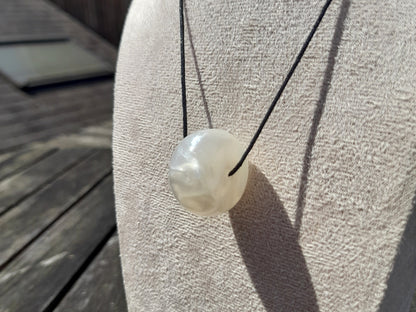 white iridescent chunky bead cord necklace