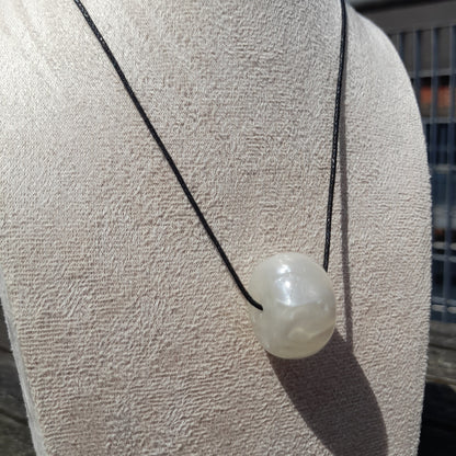 white iridescent chunky bead cord necklace