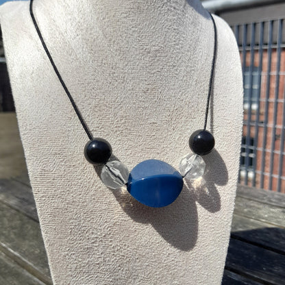 chunky black and blue beaded cord necklace