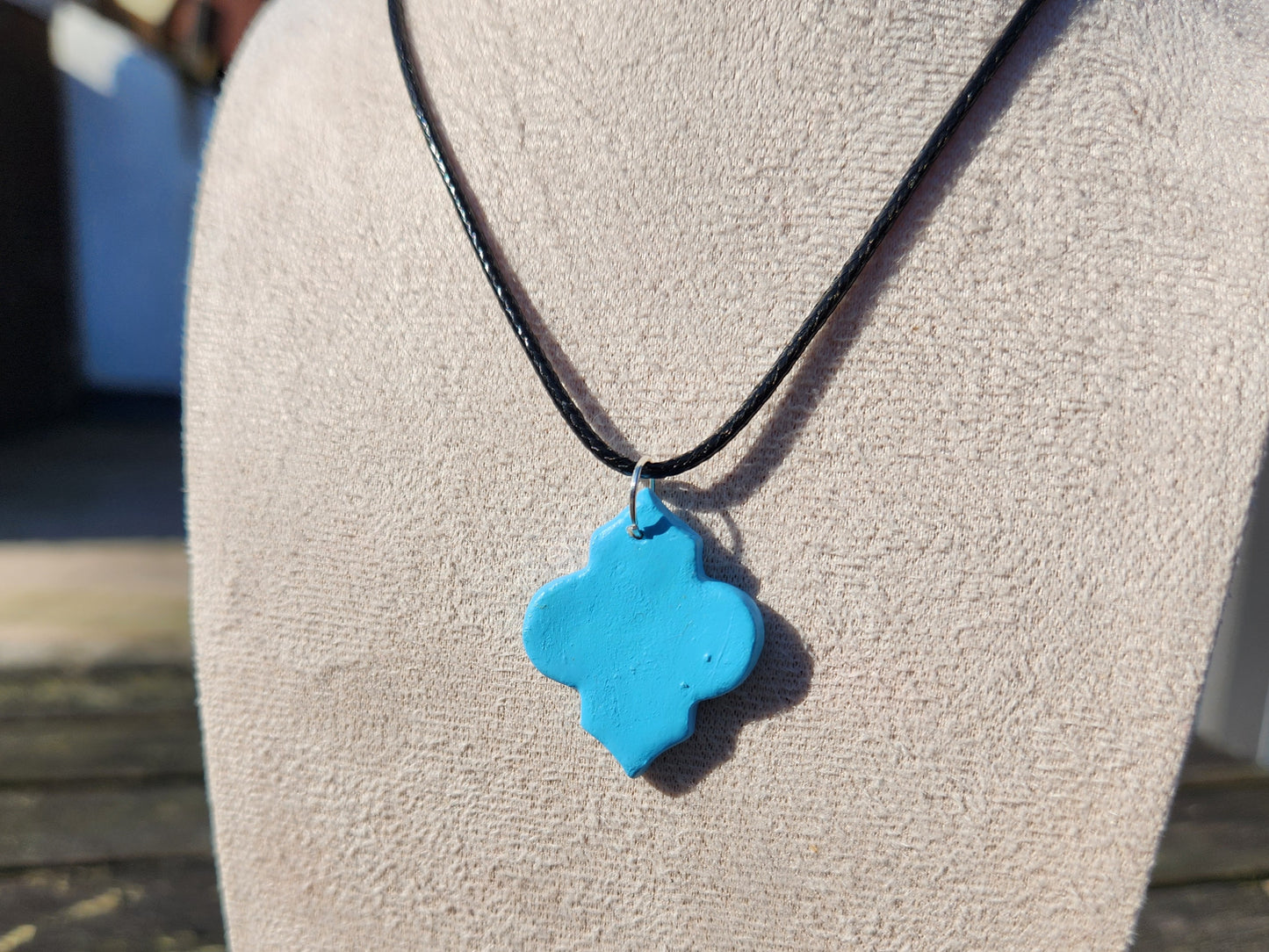 (multiple colours) ornate shape clay pendant necklace