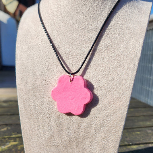 pink matte flower clay pendant necklace