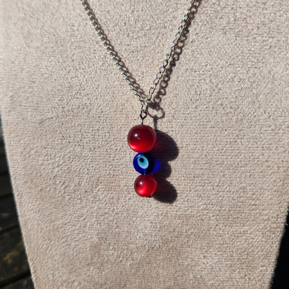 red and blue eyil eye bead pendant silver chain necklace