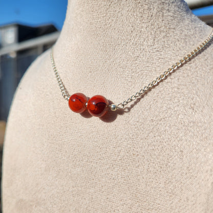 red glass beads silver chain necklace
