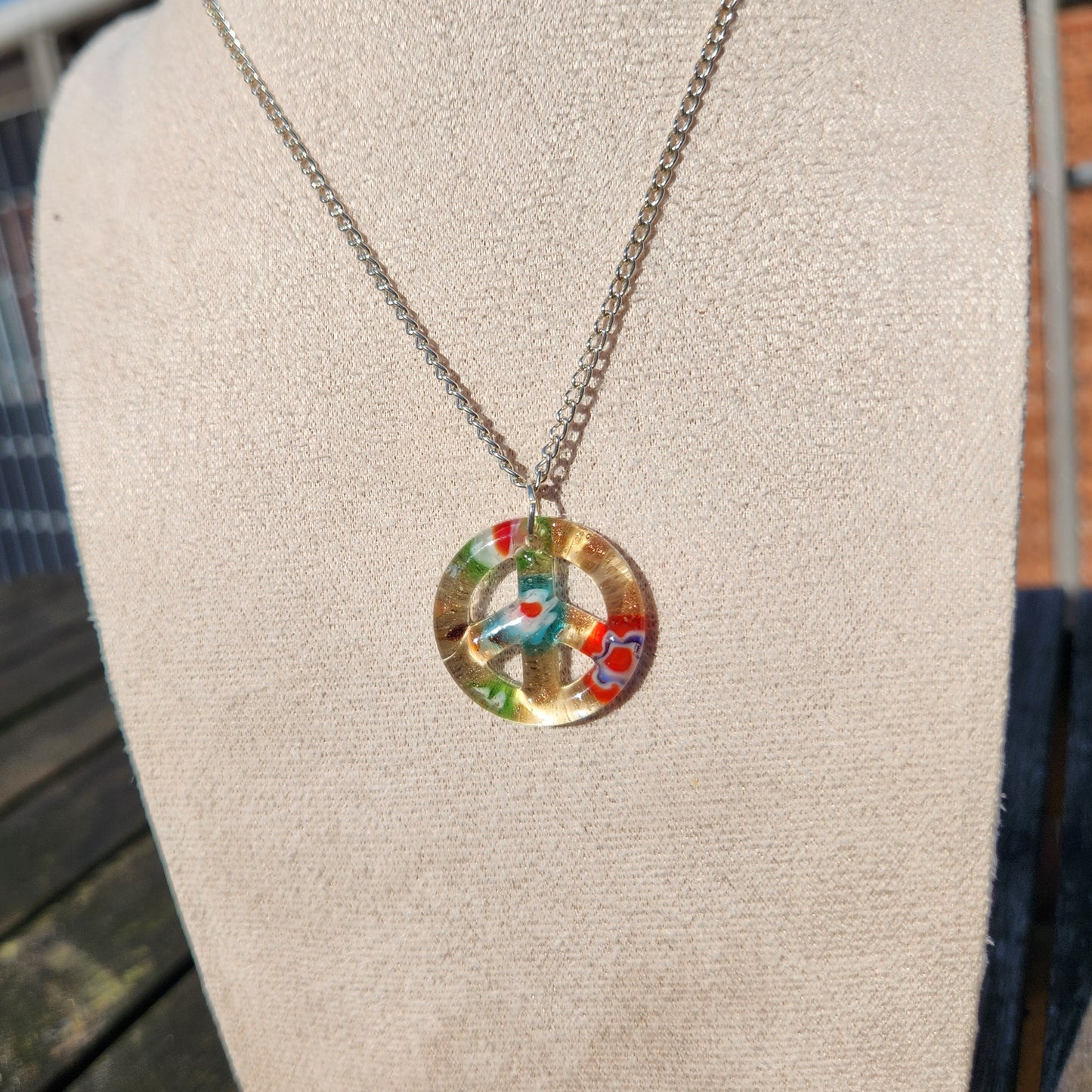 upcycled glass peace charm silver chain necklace