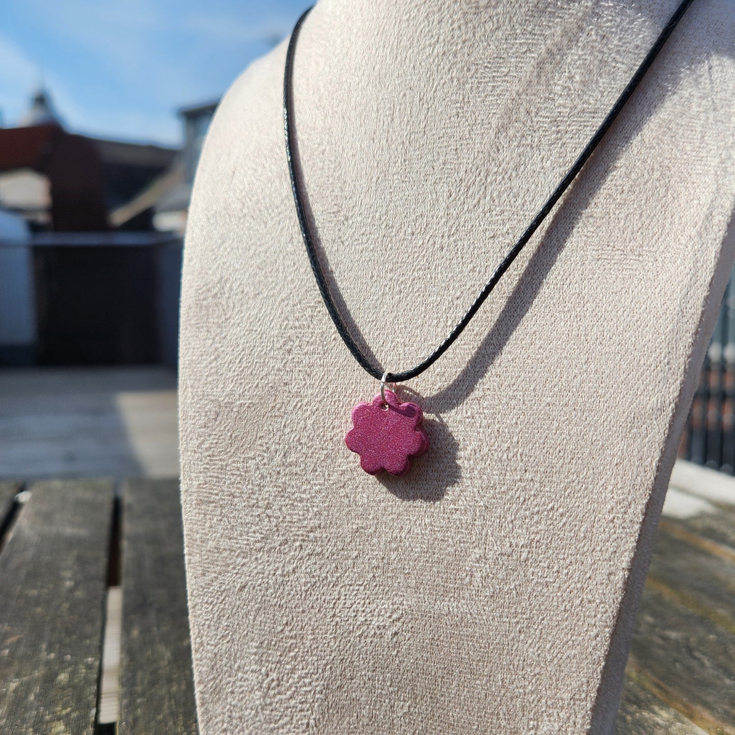 pearlescent purple flower clay cord necklace