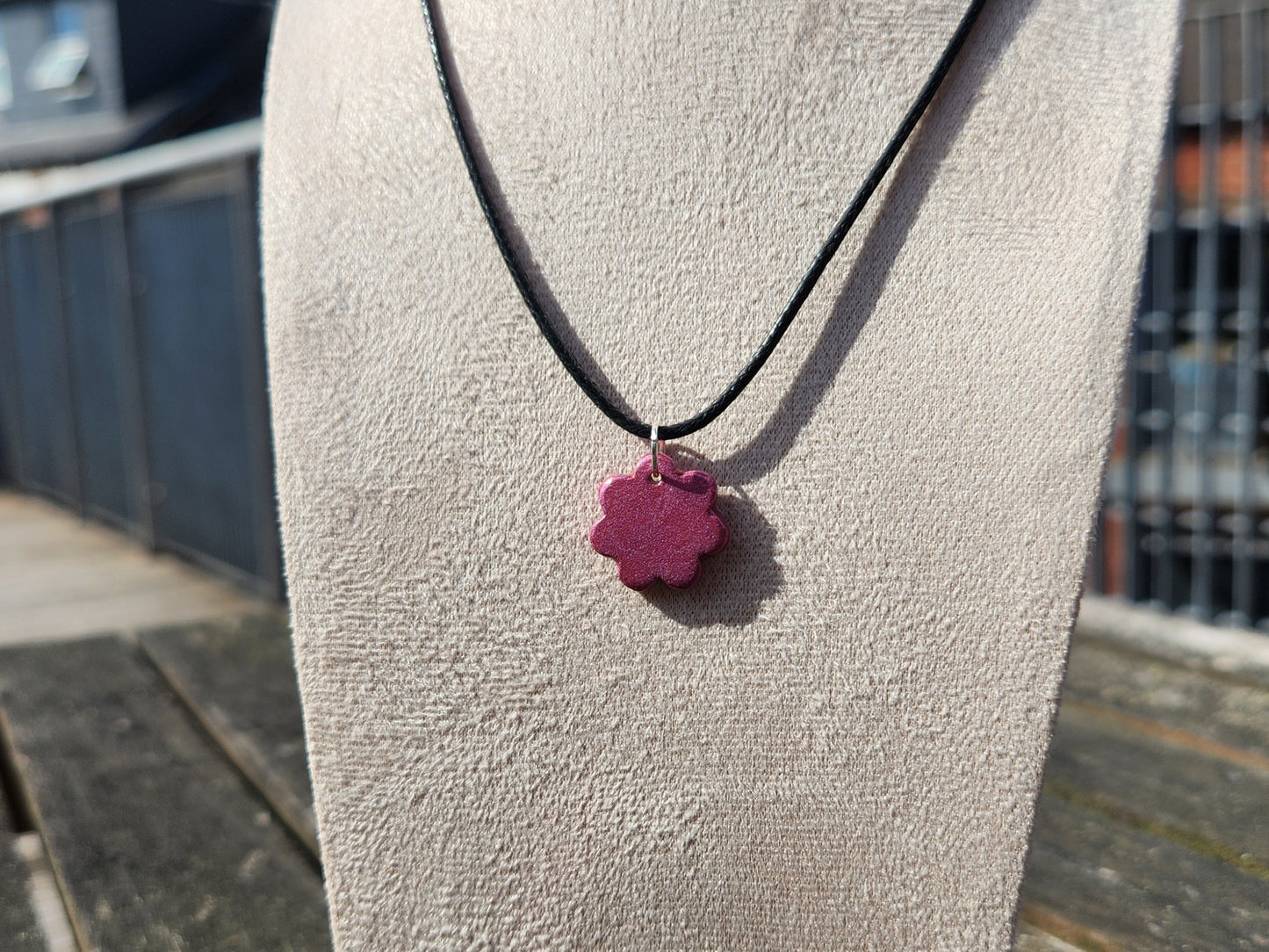 pearlescent purple flower clay cord necklace