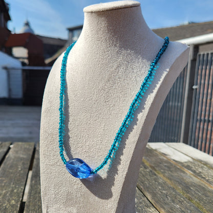 blue glass upcycled beaded necklace