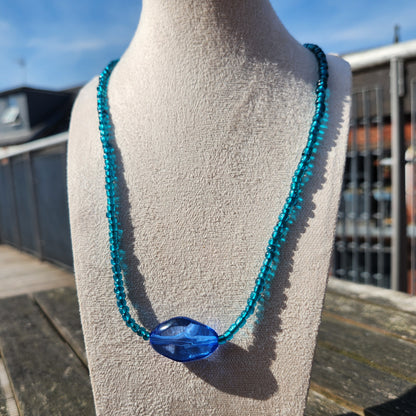 blue glass upcycled beaded necklace